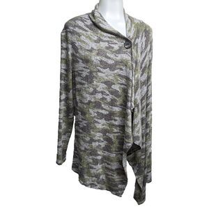 Bobeau Poncho Top Women Medium Camo Cardigan Long Sleeve Button Shirt Size M